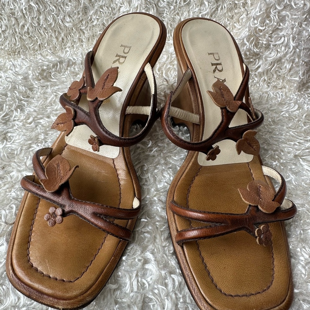 Prada Tan Floral Women's Sandals